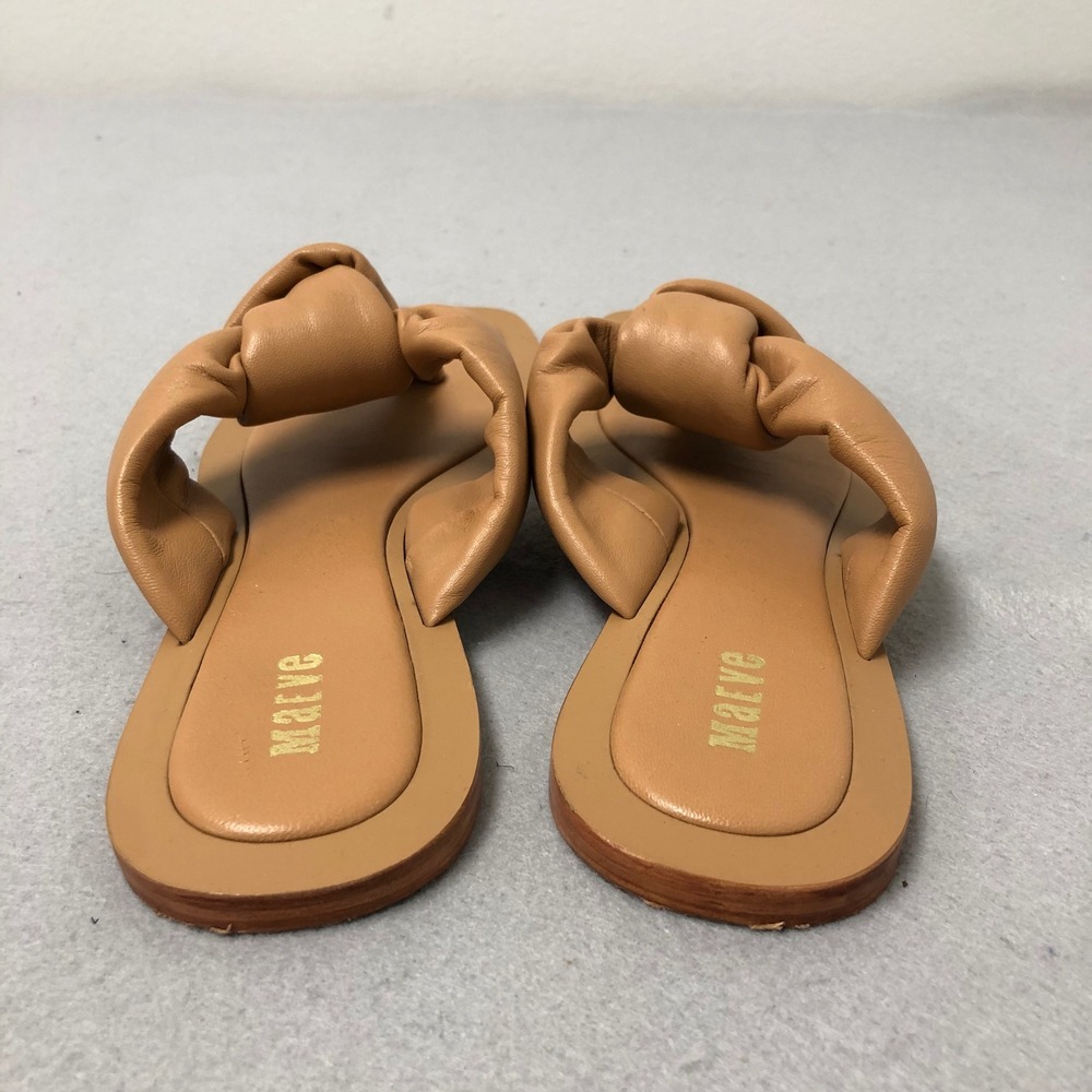 Maeve Knotted Puffy Leather Thong Sandals Womens 8 Tan Square Toe Flat Slides - Picture 5 of 15
